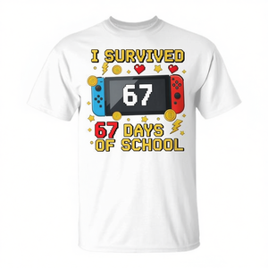 T-shirt Gamer « J'ai survécu à 67 jours d'école » pour étudiants, design assorti - Product Image 2