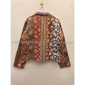 Veste d'hiver et d'été pour femme, faite à la main en coton indien imprimé au bloc, matelassée, à col rabattu, de qualité supérieure, avec doublure en lin. - Product Image 6