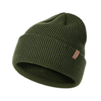 Bonnet tricoté classique personnalisé avec revers élastique, chaud pour l'hiver, unisexe, pour enfants, usage quotidien décontracté, avec petite étiquette en cuir