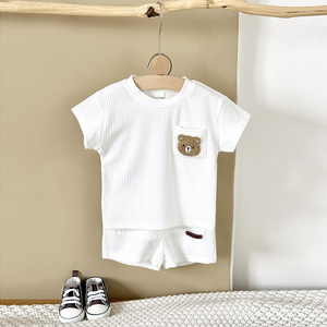 Set pakaian musim panas anak laki-laki, baju olahraga beruang 2 potong, baju celana pendek kaus balita perempuan bersirkulasi - Product Image 4