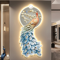 Décoration murale LED en forme de paon pour salon, panneau MDF floral bleu, entrée, hall d'hôtel, intérieurs modernes de luxe