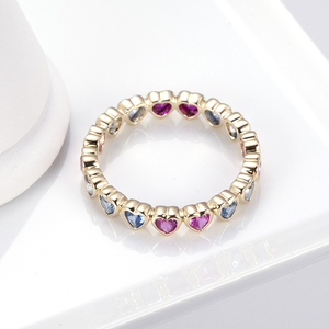 Bague arc-en-ciel tendance en corindon or jaune 9k pour femmes, émeraude de laboratoire - Product Image 3