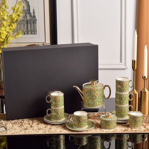 Ensemble de café en porcelaine fine de luxe vert nordique de 15 pièces pour le thé de l'après-midi, offre promotionnelle - Product Image 1