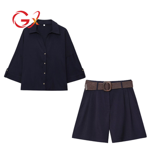 GX2226时尚夏装精品性感街头穿短袖v领衬衫和腰带短裤2件套 - Product Image 5