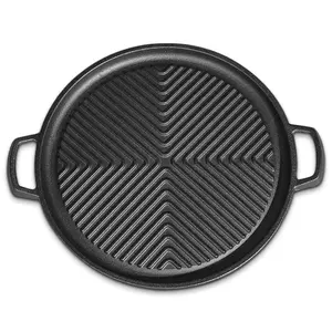 Pré Temperado Ferro Fundido Redondo Griddle BBQ Grill Placa Stovetop Coreano Steak Plate Duplo Handled Grill Pan