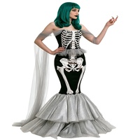 Ensemble de costume de sirène squelette pour femme, déguisement d'Halloween avec châle en tulle