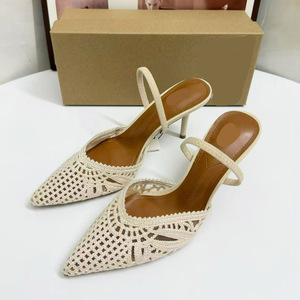 Nuovi Sandali Estivi <span class=keywords><strong>Beige</strong></span> Intrecciati con <span class=keywords><strong>Tacco</strong></span> Sottile a Punta, Tacchi Alti Traforati, Sandali Versatili da <span class=keywords><strong>Donna</strong></span> - Product Image 3