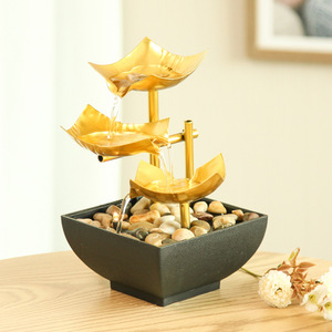 Mini Fontaine d'Eau d'Intérieur Dorée à Trois Niveaux, Décoration de Bureau, Maison, Feng Shui, Forme Rectangulaire, Matériau en Fer - Product Image 2