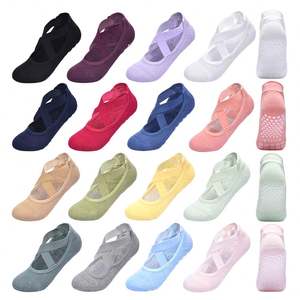 Calcetines de yoga con parte inferior de toalla para mujer, algodón peinado con cordones, deportes de Fitness, Pilates antideslizante especial - Product Image 1