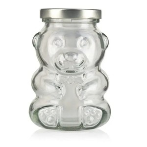 Venta al por mayor de oso de peluche en forma de botella de vidrio de miel tarro de vidrio con tapa Lug palo de madera - Product Image 1