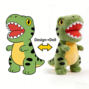 Peluche T-Rex personnalisée à pois, fabrication directe d'usine, personnalisation de dessin animé en jouet, mignon dinosaure vert avec ventre jaune - Product Image 1