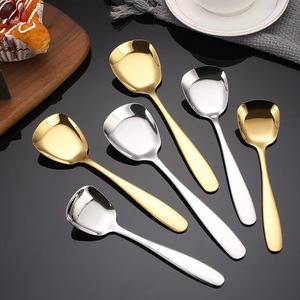 304 Stainless Steel Spoon Square Head Flat Bottom Household Dining Spoon Chinese Style Soup <b>Dessert</b> Watermelon Spoon - Product Image 1