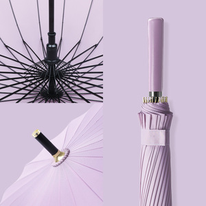 Зонт-трость классический, полуавтоматический, 24 спицы, с длинной цветной ручкой, простой, ветроустойчивый, с кожаной ручкой - Product Image 4