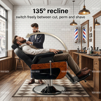 Fauteuil de Barbier Vintage Robuste Entièrement Inclinable Hydraulique avec Panneau en Bois Nervuré pour Salon de Coiffure