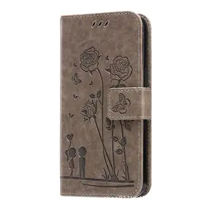 三星奢华卡槽钱包经典彩绘花朵图案真皮多功能保护套手机壳