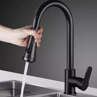 Robinet de cuisine à capteur monocommande en acier inoxydable gris anthracite, style classique moderne, avec douchette extractible à trois fonctions pour évier