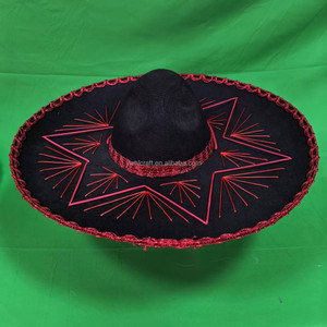 Chapeau Sombrero Mexicain HLC à Large Bord en Polyester, Broderie Personnalisée, Chapeau Poncho Serape Fiesta avec Pompons pour Décorations de Fête - Product Image 4