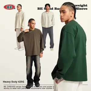 NeverStatic <span class=keywords><strong>Ropa</strong></span> de hombre Bajia Peso pesado Transpirable Casual Manga larga Juventud Otoño Invierno Color Algodón puro Camiseta suelta - Product Image 2