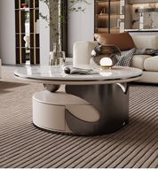 Ensemble de meubles de salon gris et argent modernes Table basse centrale en verre avec tiroir Matériaux en bois et métal MDF pour salle à manger en pierre