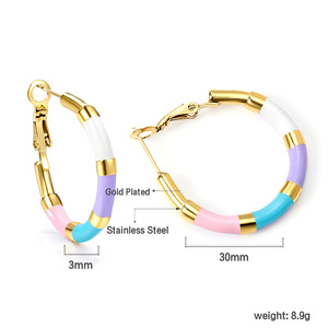 Hoop <b>Earrings</b> Colorful Geometric Stainless Steel Fashion <b>Stud</b> <b>Earrings</b> For Women Party Jewelry Accessory - Product Image 4