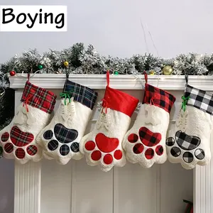 Hot Selling Wool Paw Stocking Fashionable Large Hanging for Pets Bulk Paw Shaped Christmas Stocking