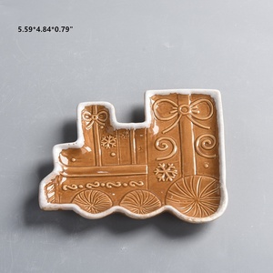 Céramique marron personnalisé Noël en relief cloche arbre maison gant Train pain d'épice homme Festival plaques avec neige <span class=keywords><strong>blanche</strong></span> peint jante - Product Image 4