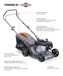 เครื่องตัดหญ้าแบบเข็นด้วยมือ LEO LM40-L(B&S300E) รุ่น DIY สำหรับอุตสาหกรรม เครื่องยนต์เบนซิน 4 จังหวะ สูบเดียว พร้อมถุงเก็บหญ้าขนาด 45 ลิตร - Product Image 2