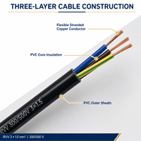 Harga Pabrik 300/500V RVV 3 Inti 1.5mm² Kabel Listrik Fleksibel PVC Multicore Tembaga Terlilit untuk Peralatan Dalam Ruangan