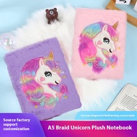 Cuaderno de Unicornio de Peluche A5 de Alta Calidad, 80 Hojas, Libro de Cuentas para Estudiantes, Papelería Cultural de Cuero Impreso para Niños