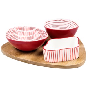 Juego de 4 Tazones Ashanti con Diseño de Rayas Rojas, Tazones para Servir, Vajilla de Cocina - Product Image 1