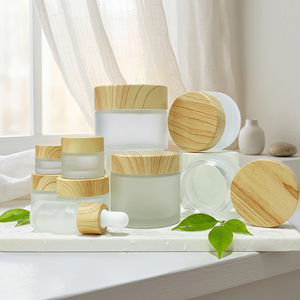 Wholesale Luxury Frosted <b>Glass</b> Cosmetic Jars with Natural Bamboo Lids Eco-friendly Skincare <b>Packaging</b> Pots for Face Cream&Mask - Product Image 2