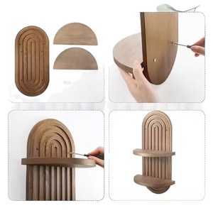 Wooden <b>Wall</b> <b>Mounted</b> <b>Shelf</b> Arched Bohemian Style Double Layer Solid Wood Decorative Bookshelf For Living Room Storage - Product Image 5