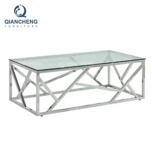 Metal pipe style golden coffee table high gloss glass top coffee table