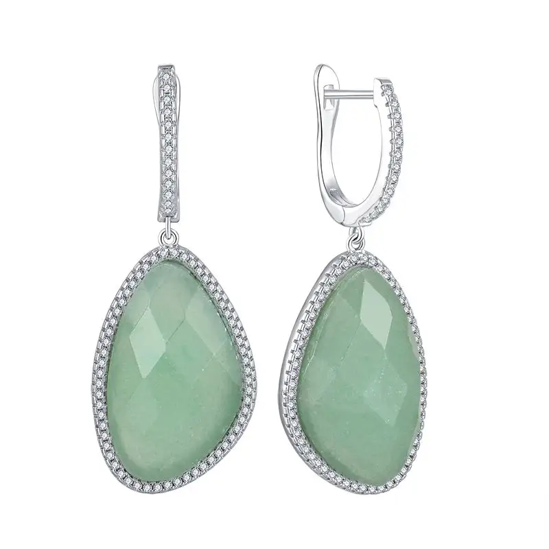 925 Sterling Silver Earring Natural Green Aventurine Gemstone Fashion Jewellery Drop Hanging Earrings For Women