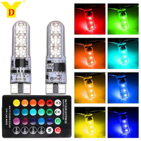 Douille d'ampoule automobile YD T10 10 W5W 6 SMD 5050 avec télécommande RGB, éclairage intérieur LED, feux de position, lampe de dôme LED pour voiture