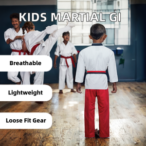 Uniforme de Artes Marciales Unisex para Niños |   Kimono Ligero y Transpirable de Poliéster/Algodón de Manga Corta con Logotipo Frontal para Taekwondo, Karate y Jiu Jitsu - Product Image 2