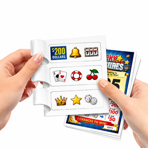 Billets à gratter à thème personnalisé avec logo, trois fenêtres, languette facile à déchirer, carte de jeu à gagner instantanément, carte à ouvrir - Product Image 1