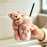 Ourson en peluche super doux à faible MOQ, personnalisable, pour gobelet de boisson glacée, jouet en peluche multi-couleurs pour sac à dos