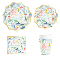 Juego de Platos Desechables DAMAI para Fiestas Infantiles, con Diseño en Relieve, Impresos en 6 Colores, Tema Océano/Mar, Vajilla Fabricada en Zhejiang