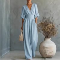 En Stock, Mono Elegante de Punto Transpirable con Cuello en V y Cintura Alta, Manga Corta, para Fiesta, Primavera-Verano 2026, para Mujer