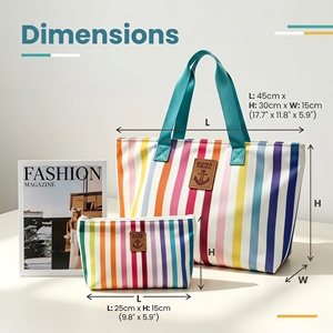 กระเป๋าโท้ทลายสายรุ้งสีสันสดใสชุด 2 ชิ้นกระเป๋าช้อปปิ้งดีไซน์ทันสมัยกระเป๋าเครื่องสำอางแบบพกพาสำหรับเดินทาง - Product Image 2