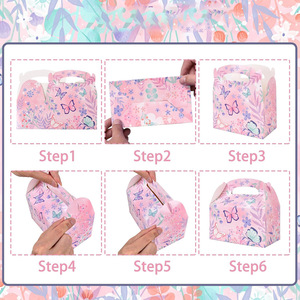 Caja de regalo de fiesta de té de Primavera de mariposa rosa, portador de dulces con temática Floral, caja de papel de mano para regalos y favores de fiesta - Product Image 6