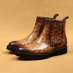 Bottines en cuir de style britannique à semelle épaisse, mi-mollet, en cuir véritable, type Chelsea, chaussures montantes pour affaires, formelles et décontractées - Product Image 3