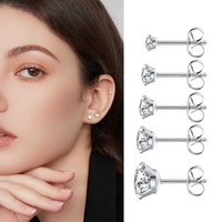 Boucles d'oreilles clous en zircone cubique transparente de 3-8 mm, hypoallergéniques, en acier inoxydable 316L, avec dos rond, pour piercing, vente en gros