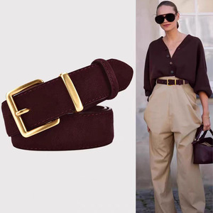 Cinturón de color liso para mujer, cinturón rojo <span class=keywords><strong>vino</strong></span> retro y versátil, cinturón vaquero de cuero de ante unisex - Product Image 1