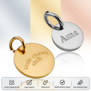 Targhette Metalliche con Logo Personalizzato in Acciaio Inossidabile Yiwu Aceon, Piastrina con Logo Personalizzato per Creazione Gioielli, Targhetta con Nome Stampato a Uno o Due Fori con Anello - Product Image 1