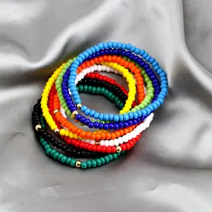 Summer Beach Jewelry Elastic Plain Rainbow Round Beaded Wholesale Crystal Glass Beads Rope Bracelets