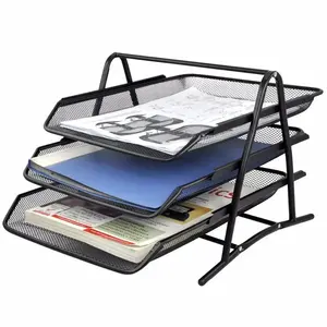 Fabrieksoutlet 3-Tier Opslagplank Metalen Mesh Bureau Organizer Document Bestand Organizer Kantoor