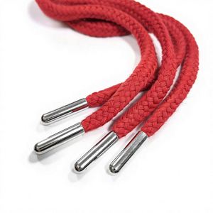 8mm Red Hollow Braided Metal Head Polyester Cotton Drawcord <b>Shoelaces</b> Sweater Waist <b>Rope</b> Drawstring Support Custom - Product Image 1