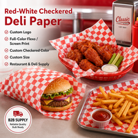 Papier d'emballage alimentaire écologique rouge et blanc à carreaux, personnalisable avec logo, résistant à la graisse, pour hamburgers et frites, vente en gros
